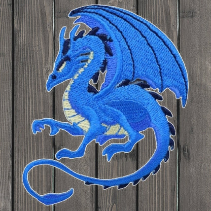 embroidered iron on sew on patch dragon blue left