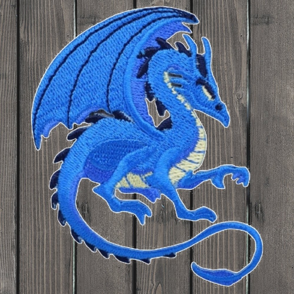 embroidered iron on sew on patch dragon blue right 2