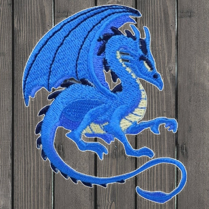 embroidered iron on sew on patch dragon blue right 3