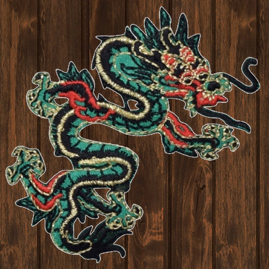 embroidered iron on sew on patch dragon chinese green black medium