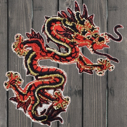 embroidered iron on sew on patch dragon chinese red black medium 2