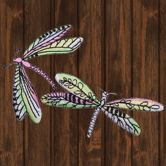 embroidered iron on sew on patch dragonfly lime pink yellow 2