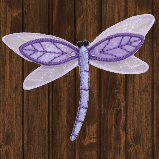 embroidered iron on sew on patch dragonfly purple