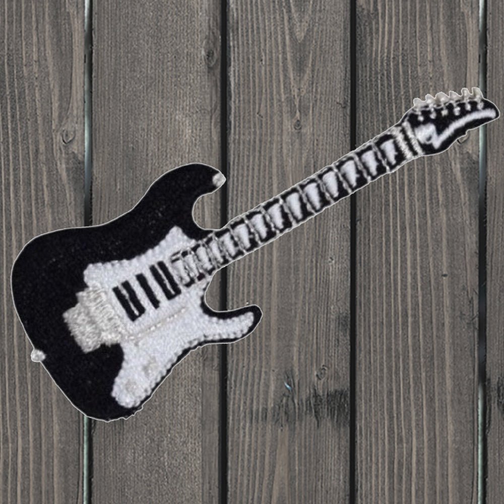 embroidered iron on sew on patch electric guitar black white instrument