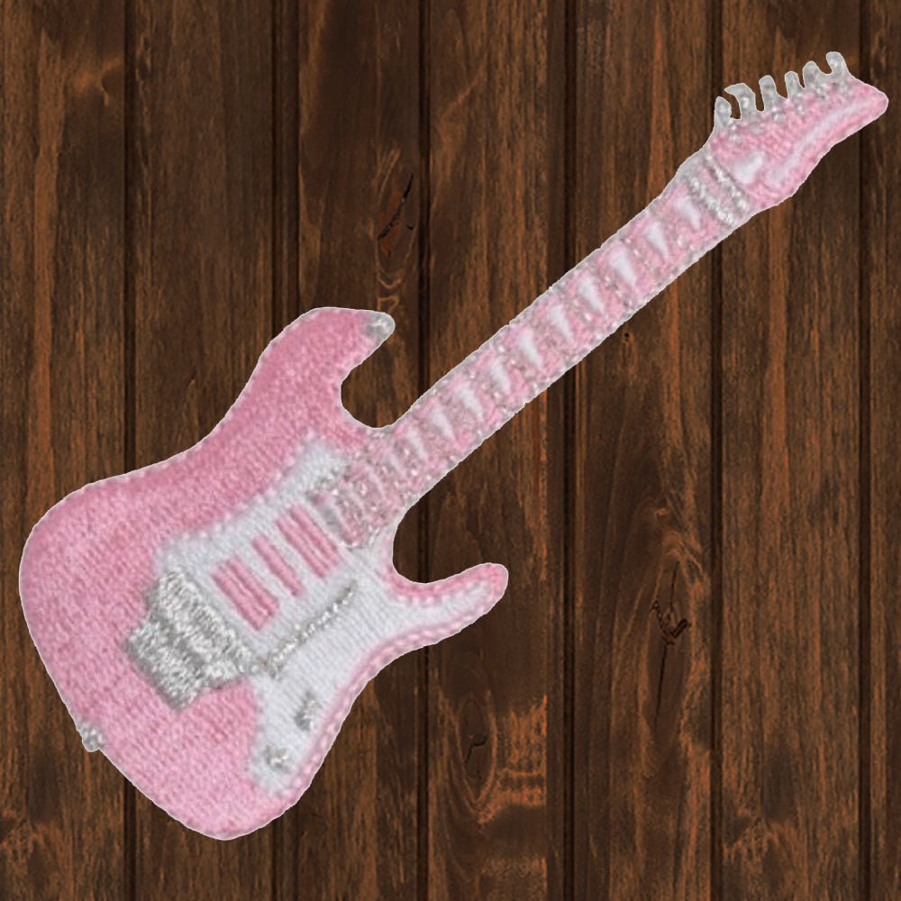 embroidered iron on sew on patch electric guitar pink instrument