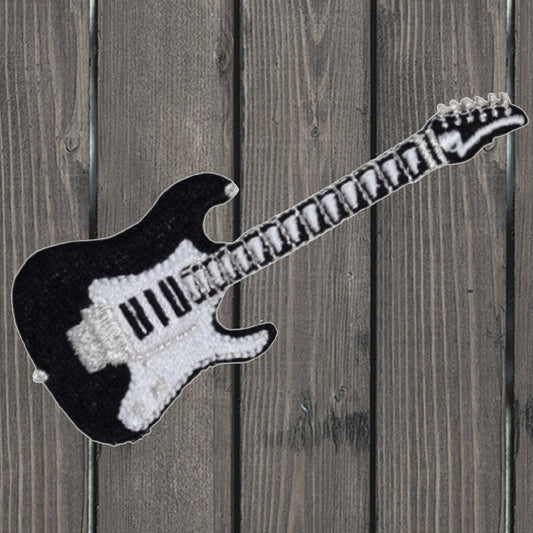 embroidered iron on sew on patch electric guitar white black instrument