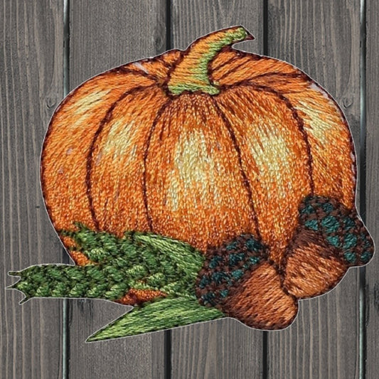 embroidered iron on sew on patch fall pumpkin with acorns