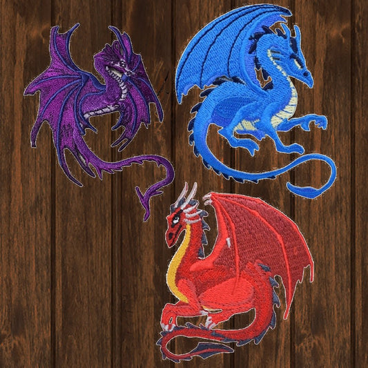 embroidered iron on sew on patch fantasy dragon set 2