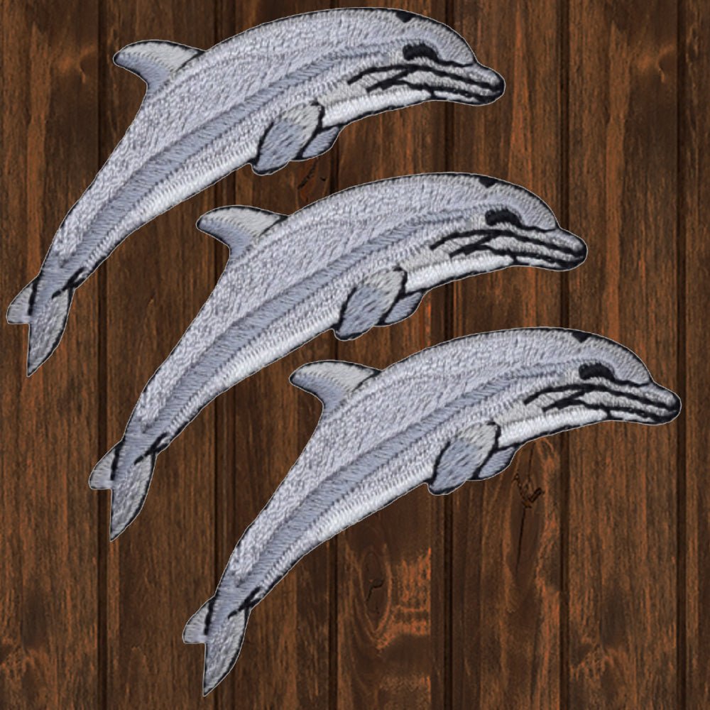 embroidered iron on sew on patch fish dolphin facing right small