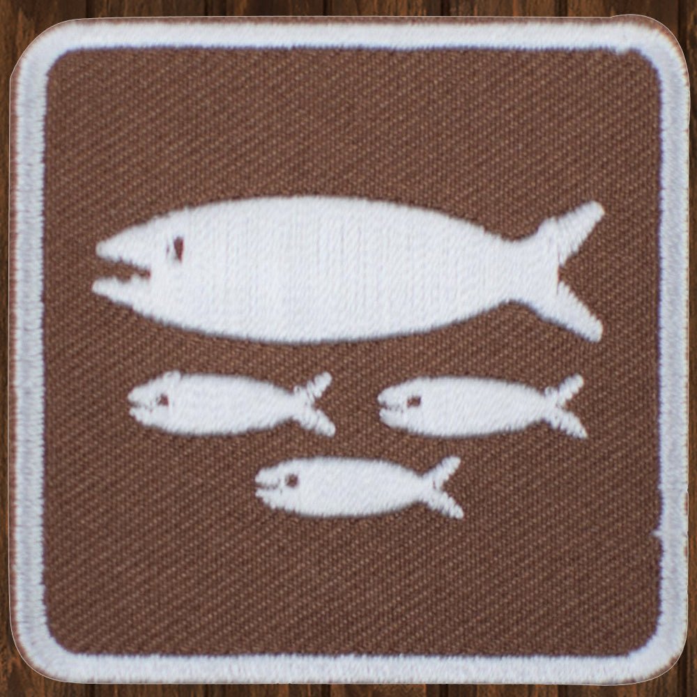 embroidered iron on sew on patch fish hatchery sign