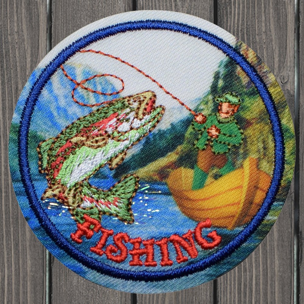 embroidered iron on sew on patch fishing sport