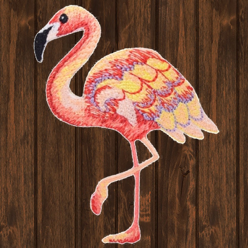 embroidered iron on sew on patch flamingo left