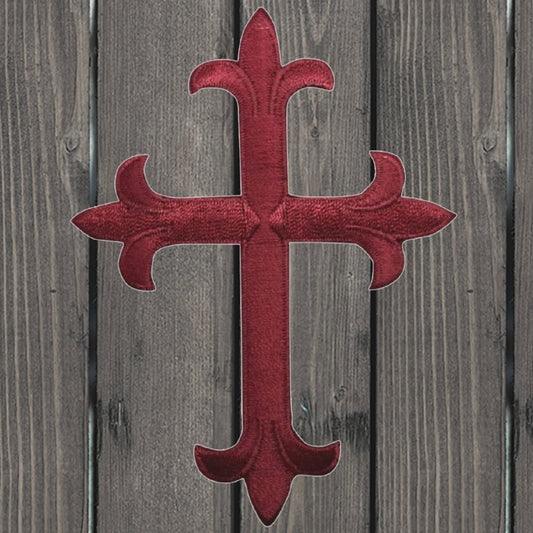 embroidered iron on sew on patch fleur de lis cross burgundy