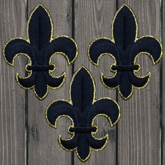embroidered iron on sew on patch fleur gold black large 3 pack
