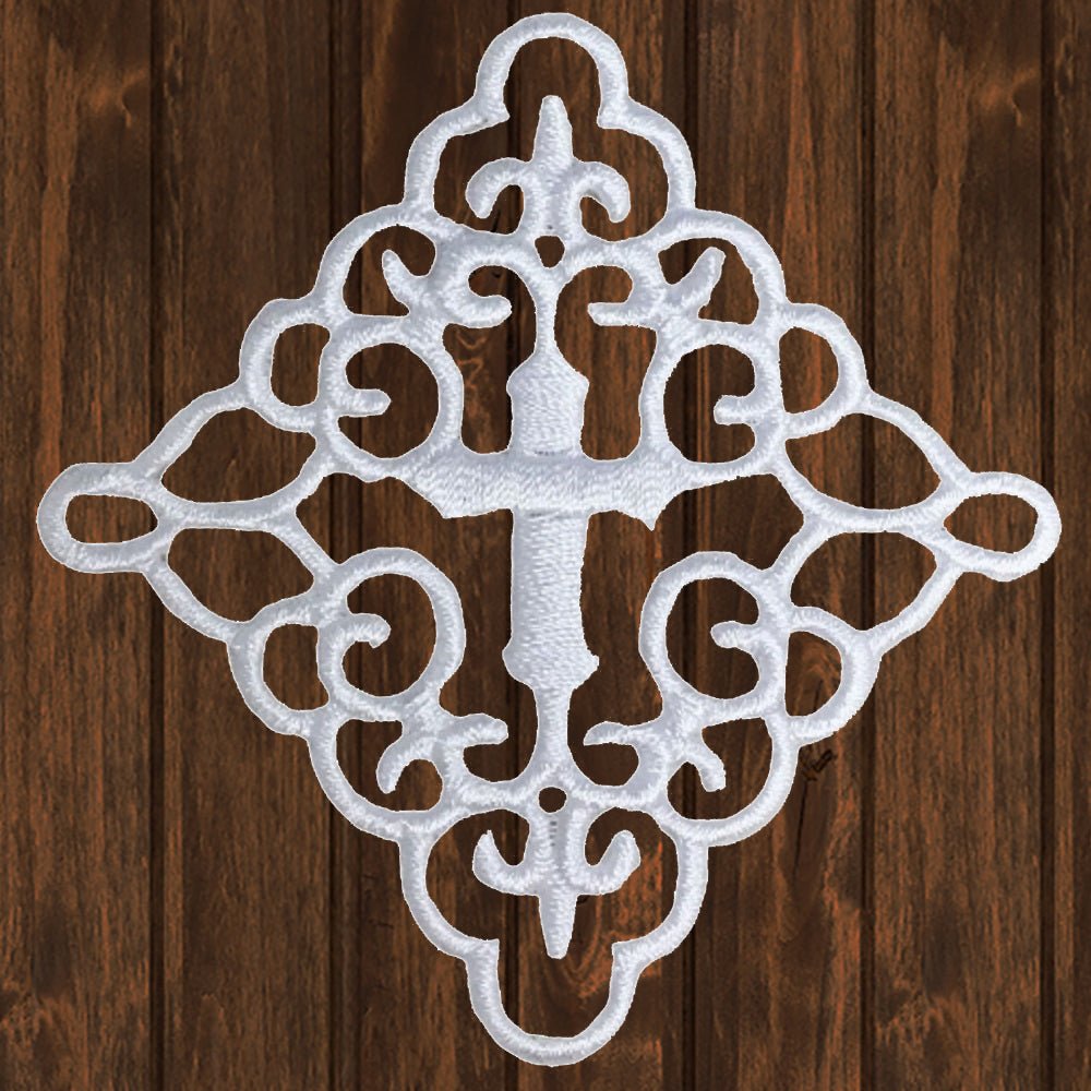 embroidered iron on sew on patch fleur white cross