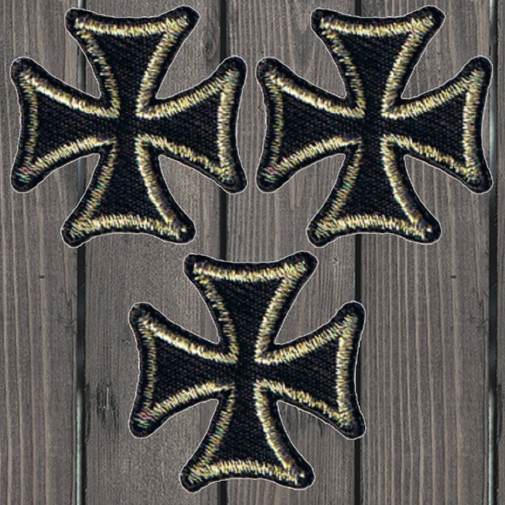 embroidered iron on sew on patch fleury cross black gold