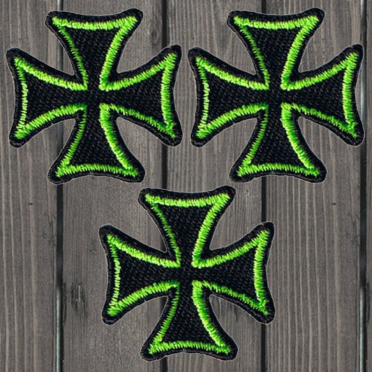 embroidered iron on sew on patch fleury cross green