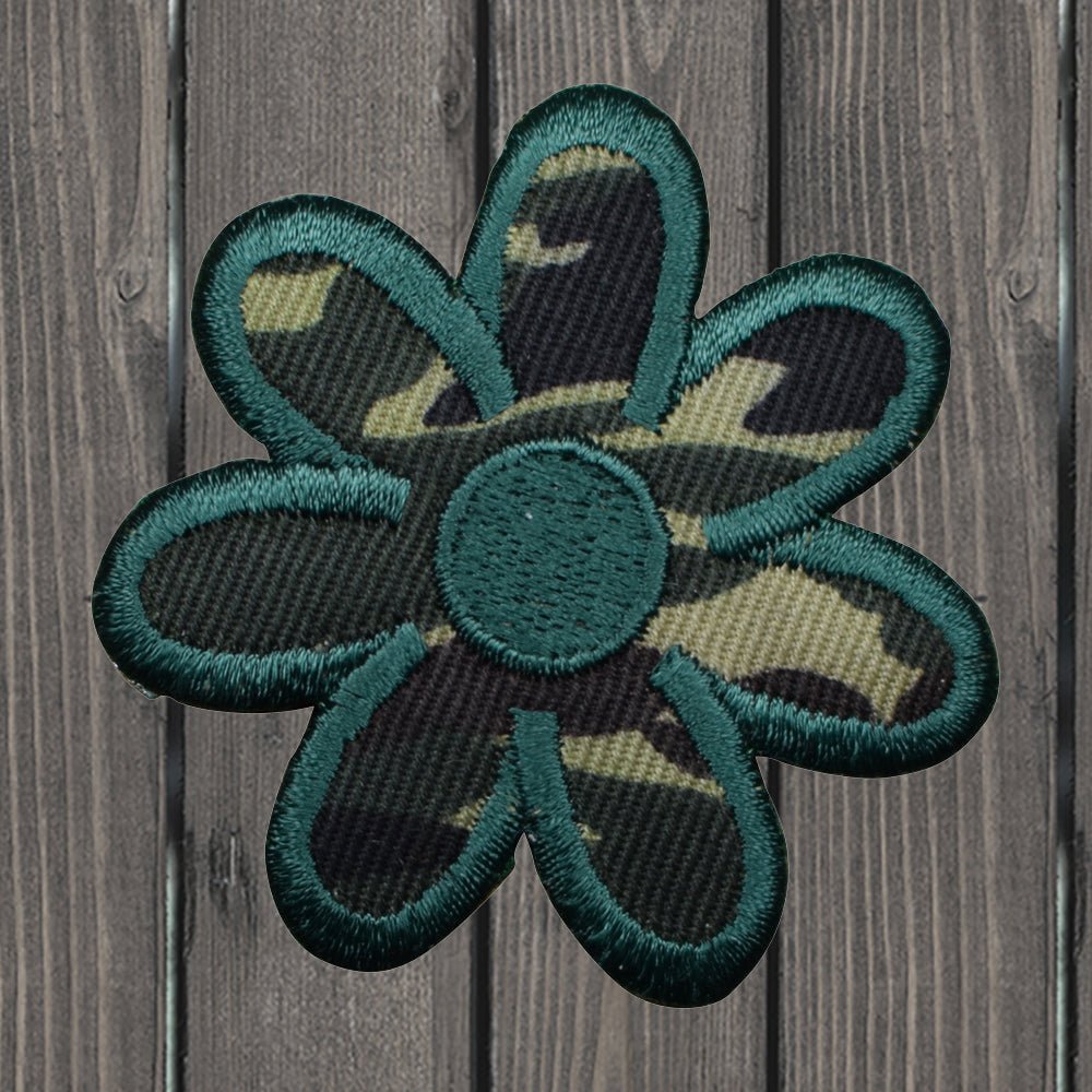 embroidered iron on sew on patch flower camo army green