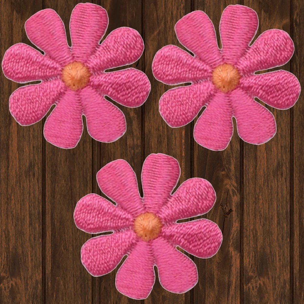 embroidered iron on sew on patch flower pink daisy 2