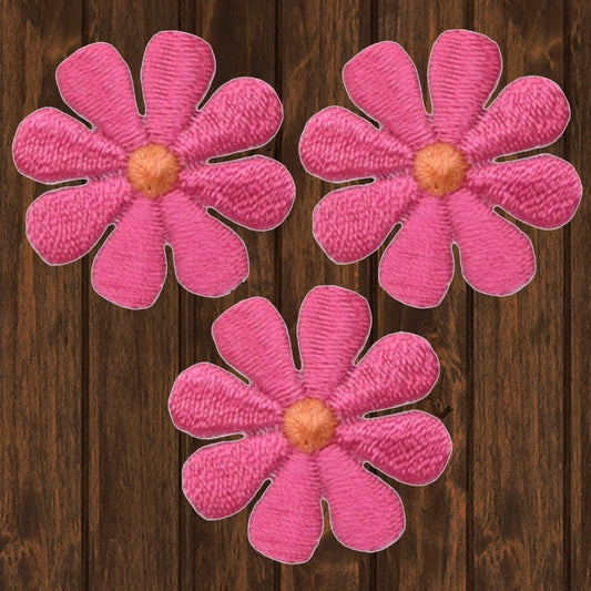 embroidered iron on sew on patch flower pink daisy