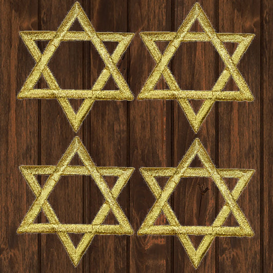 embroidered iron on sew on patch four gold star of david 2 inch