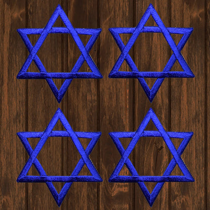 embroidered iron on sew on patch four star of david blue 2 inch