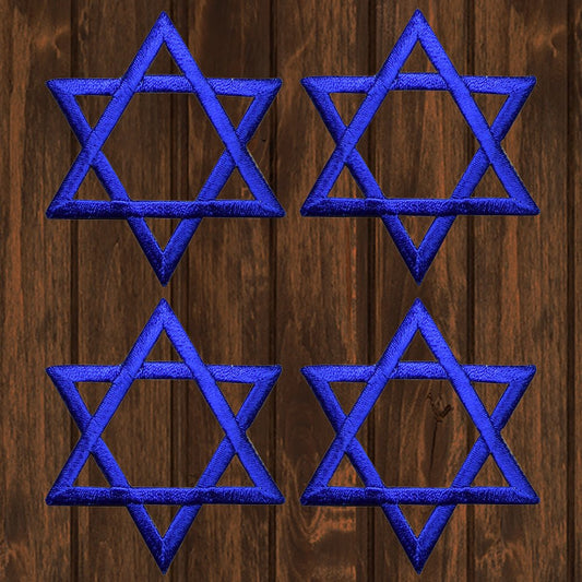 embroidered iron on sew on patch four star of david blue 2 inch