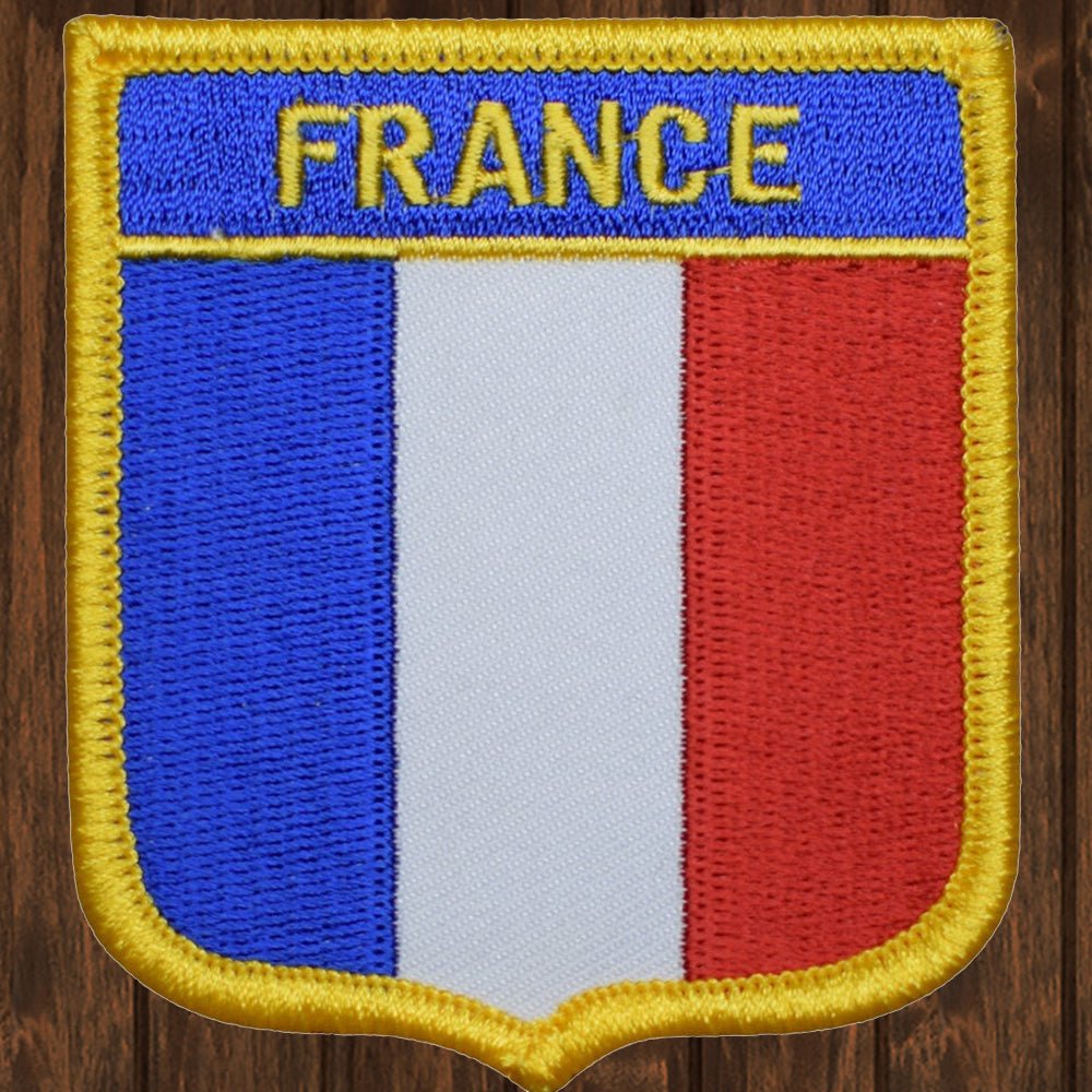 embroidered iron on sew on patch france shield