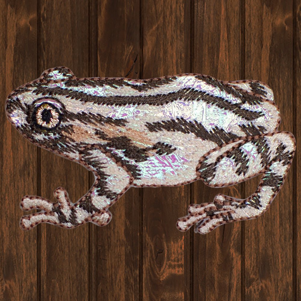 embroidered iron on sew on patch frog brown white