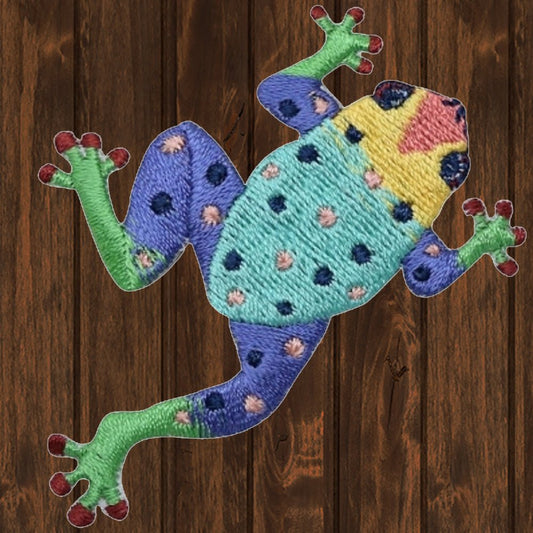 embroidered iron on sew on patch frog spotted colorful