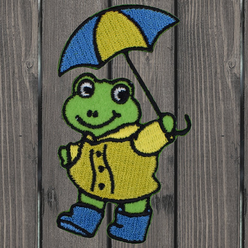 embroidered iron on sew on patch frog umbrella