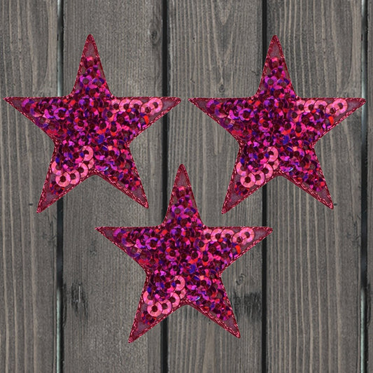embroidered iron on sew on patch fuchsia sequin star