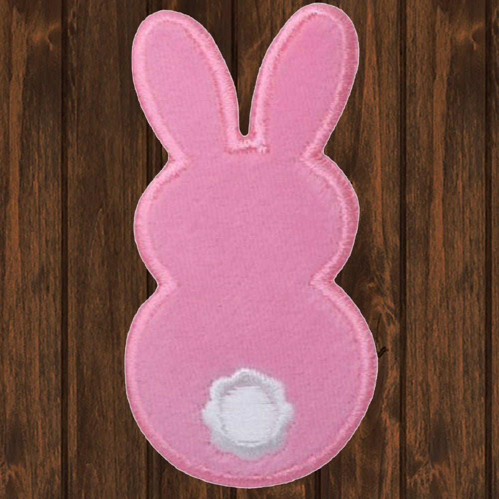 embroidered iron on sew on patch fuzzy pink bunny backside