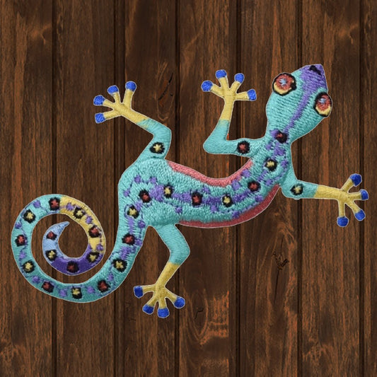 embroidered iron on sew on patch gecko lizard left small colorful