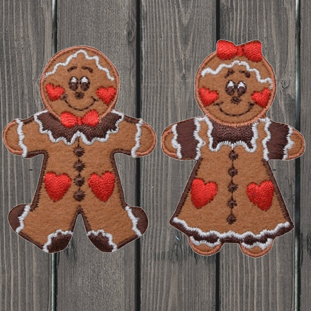embroidered iron on sew on patch ginger bread couple 2 pack
