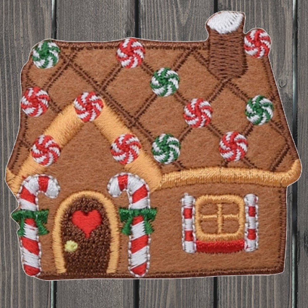 embroidered iron on sew on patch gingerbread candy house