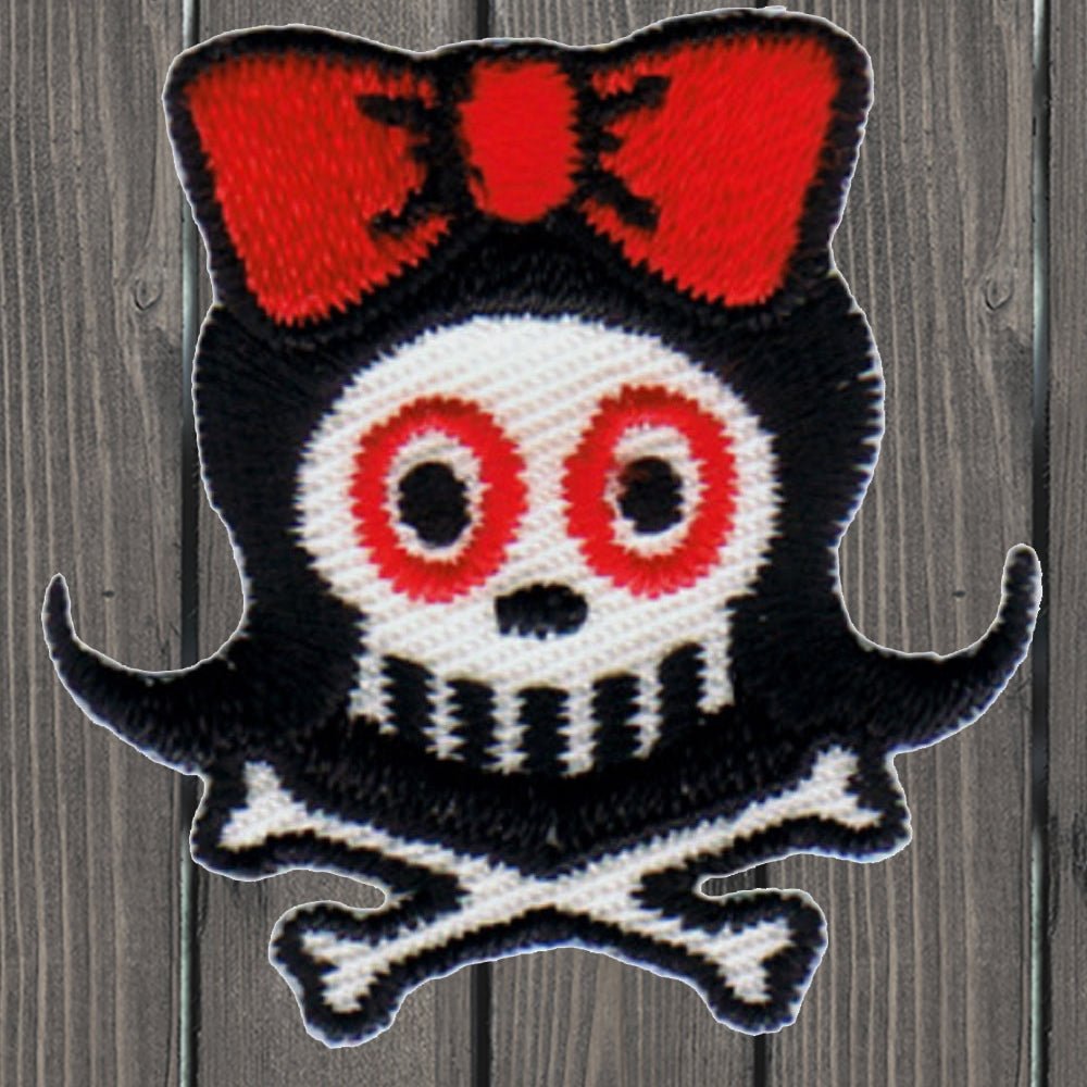 embroidered iron on sew on patch girl skull