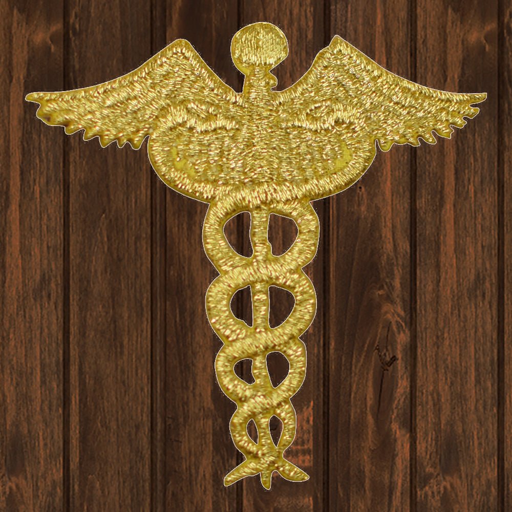 embroidered iron on sew on patch gold caduceus