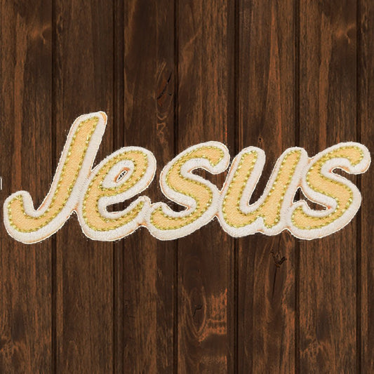 embroidered iron on sew on patch gold jesus word religious