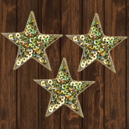 embroidered iron on sew on patch gold sequin star