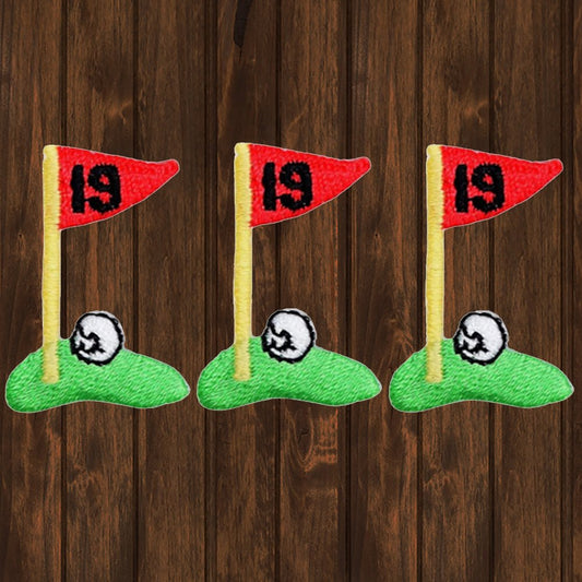embroidered iron on sew on patch golf flag 3 pack