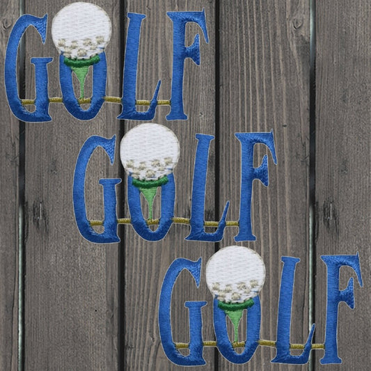 embroidered iron on sew on patch golf word blue