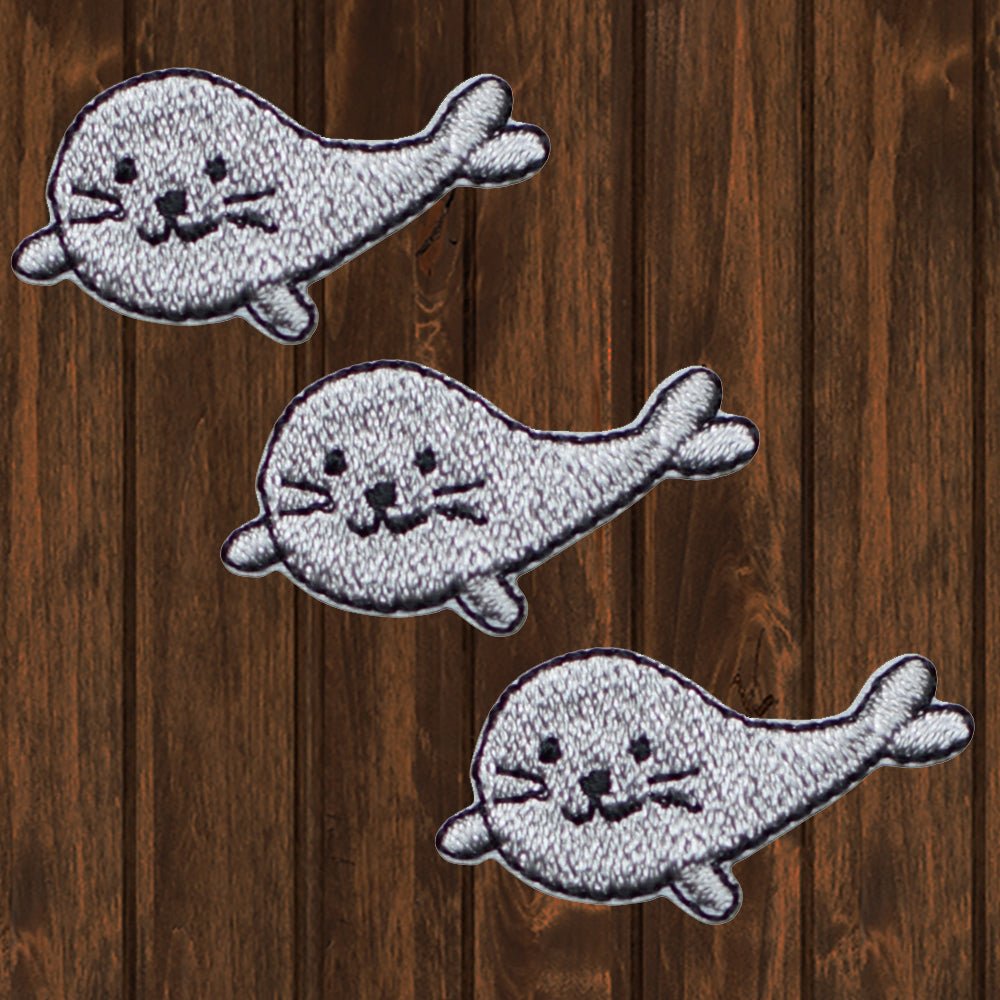 embroidered iron on sew on patch gray seal