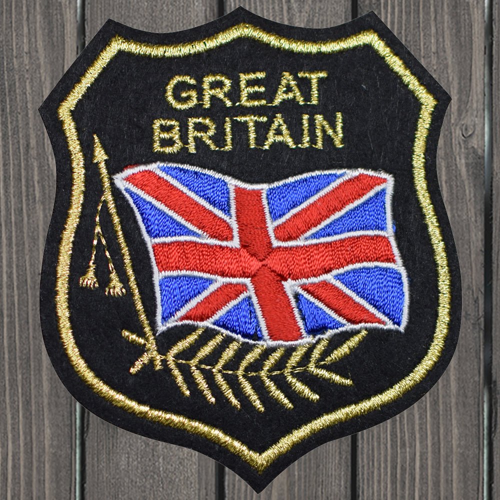 embroidered iron on sew on patch great britain shield