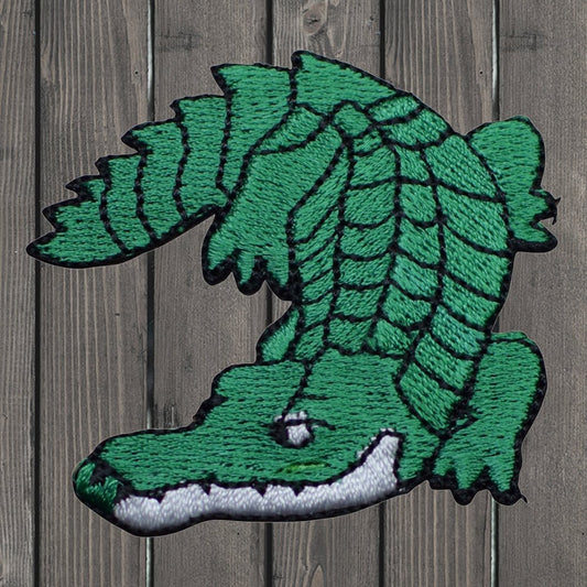embroidered iron on sew on patch green alligator reptile