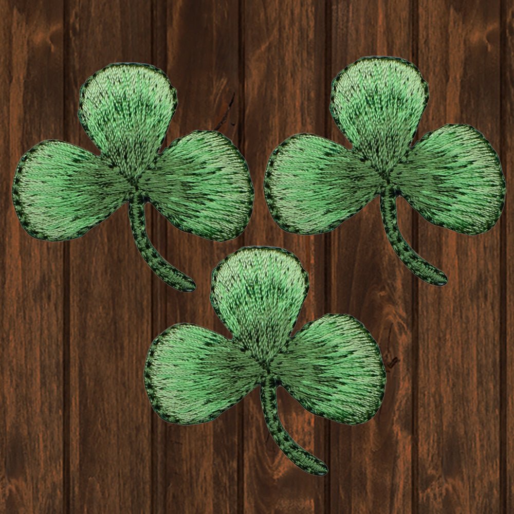 embroidered iron on sew on patch green clover shamroc 3 pack