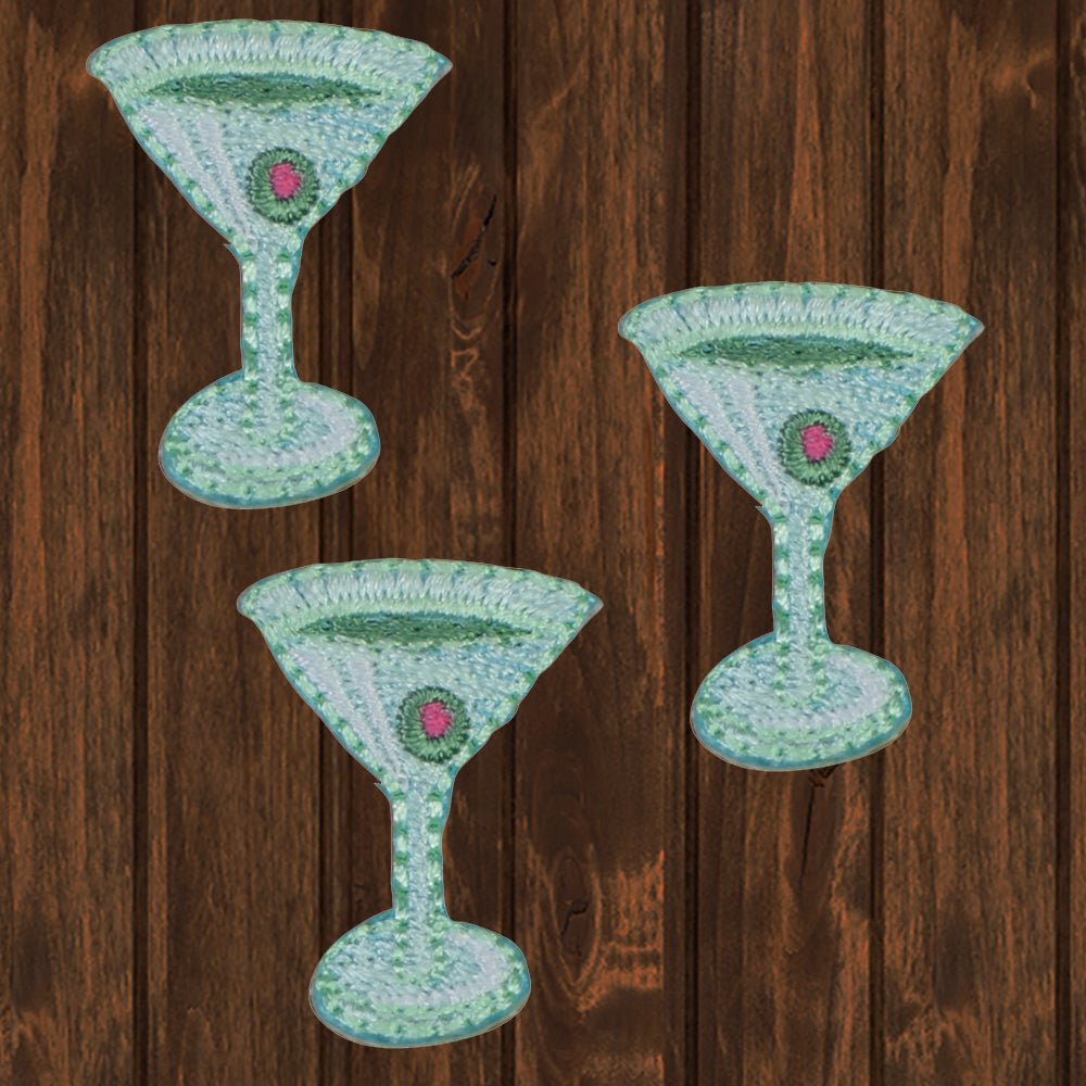 embroidered iron on sew on patch green cocktail glass