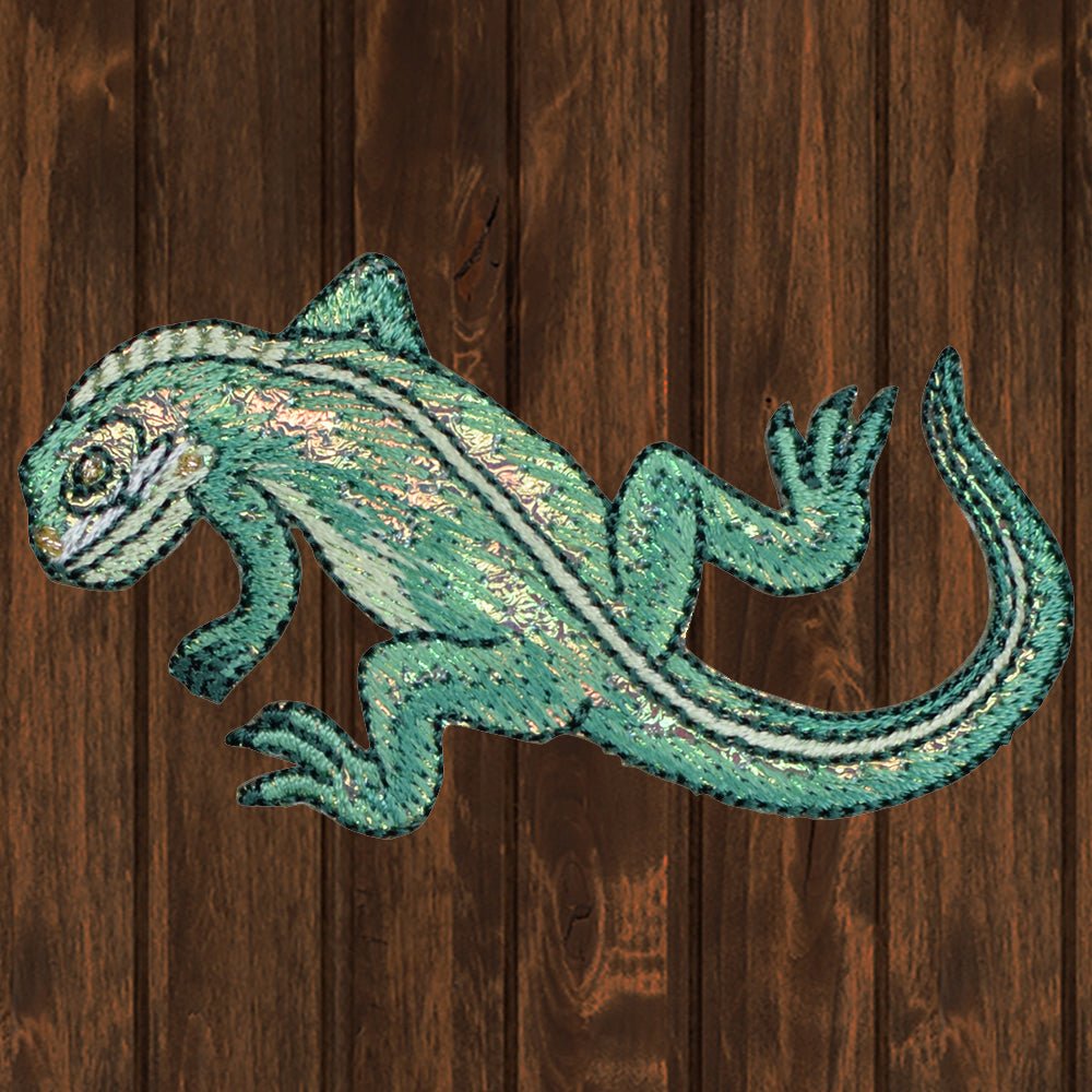 embroidered iron on sew on patch green gecko lizard