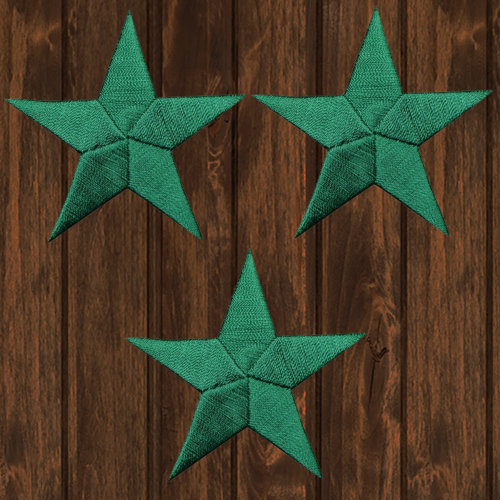 embroidered iron on sew on patch green stars 3 pack