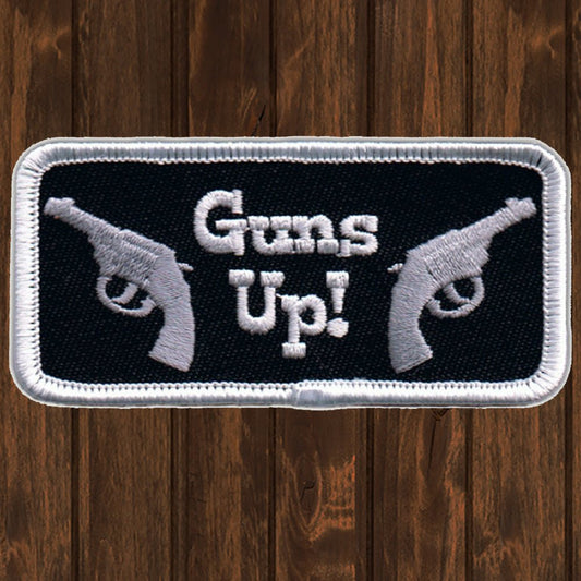 embroidered iron on sew on patch guns up black silver